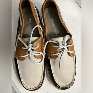 Rockport Mens Perth Tan, cream, brown boat shoes. Style 2833